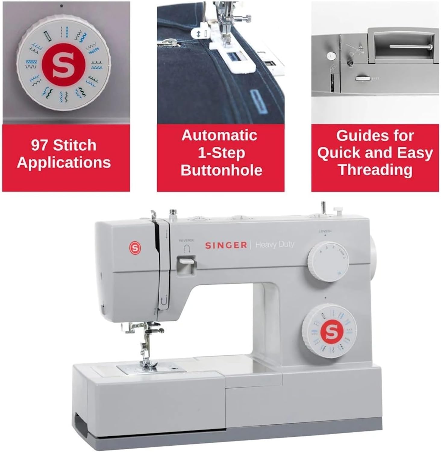 SINGER Heavy Duty 4423 High Speed Sewing Machine with Accessory Kit | Strong Motor With Enhanced Piercing Power, 97 Stitch Applications, Full Metal frame, 1-step Buttonhole & LED Light wourant