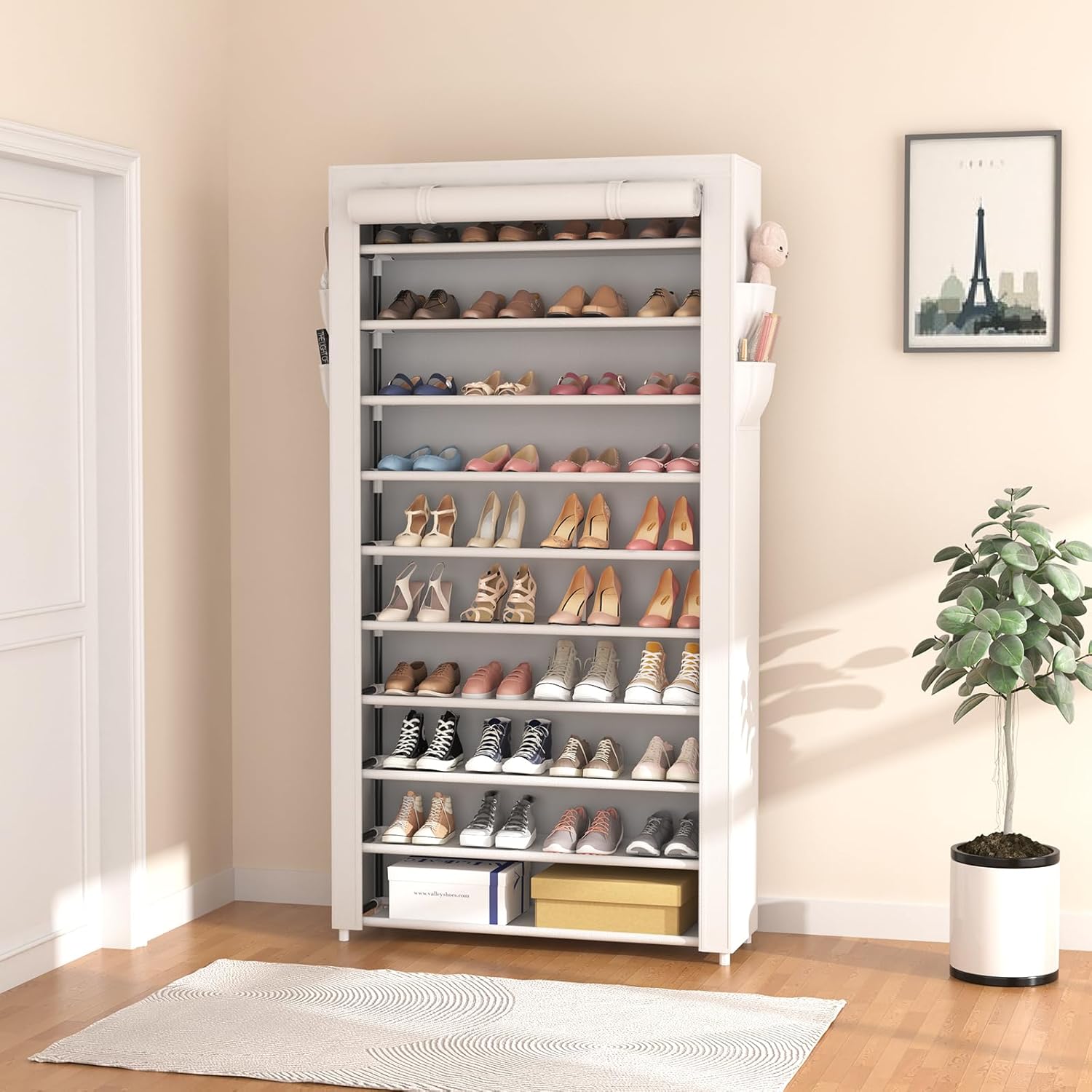 ROJASOP 10 Tier Shoe Rack with Covers Large Capacity Stackable Tall Shoe Shelf Storage wourant