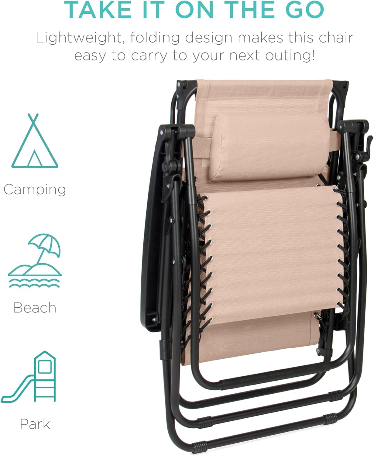 Best Choice Products Folding Zero Gravity Outdoor Recliner Patio Lounge Chair w/Adjustable Canopy Shade, Headrest, Side Accessory Tray, Textilene Mesh - Peacock Blue wourant