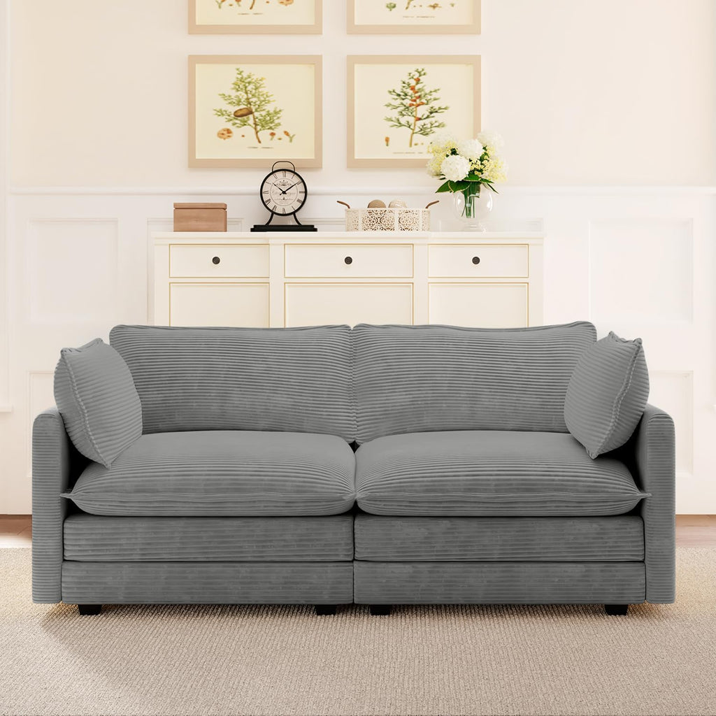 ROWHY Oversized Modular Sectional Sofa with Movable Ottoman, 112 Inch 4 Seat Modern Corduroy Sofa Set, Convertible L Shaped Couch for Living Room and Office, Beige wourant