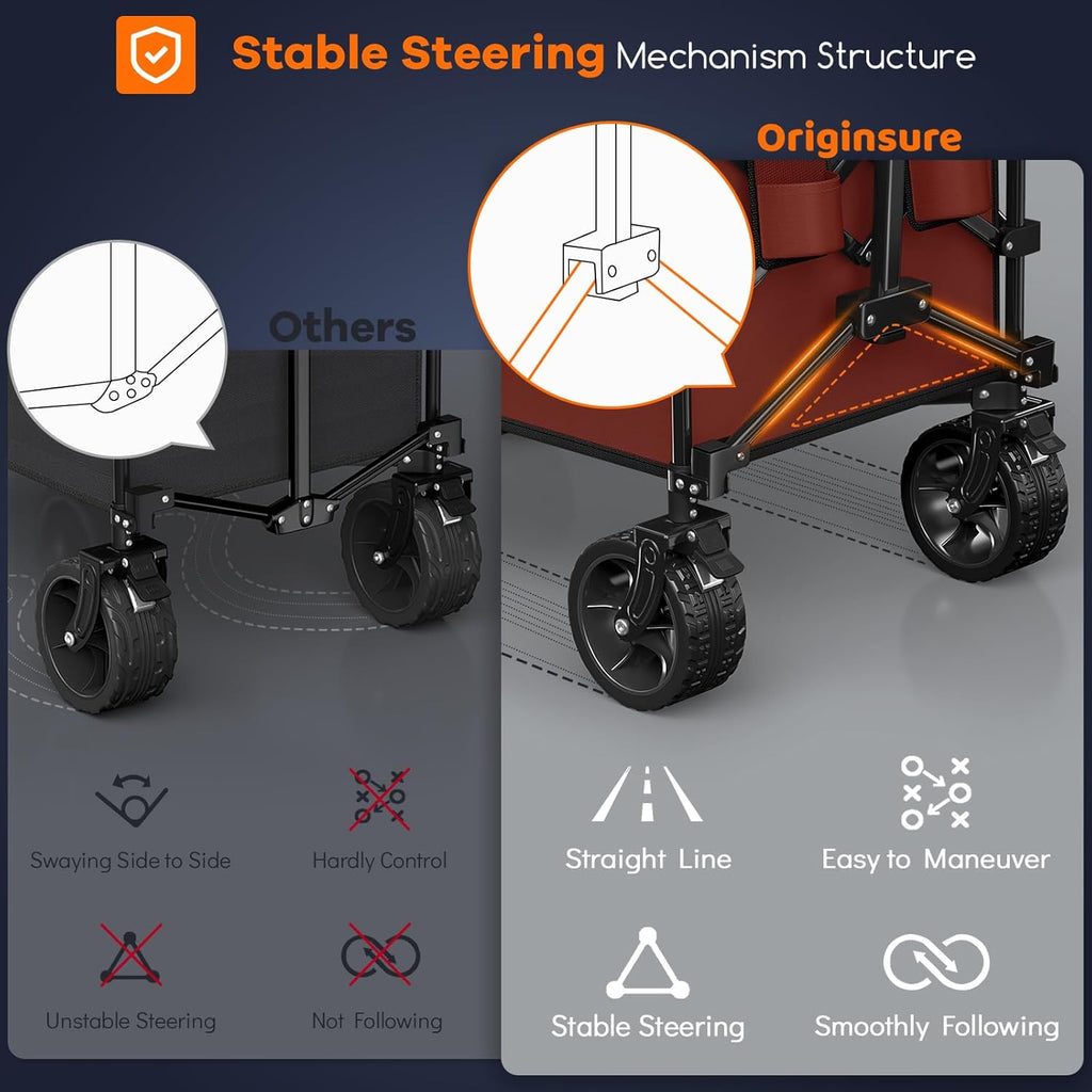 38" long foldable four-wheel stroller, foldable, 460 lb capacity, 220 liter heavy-duty folding beach stroller with large all-terrain tires wourant