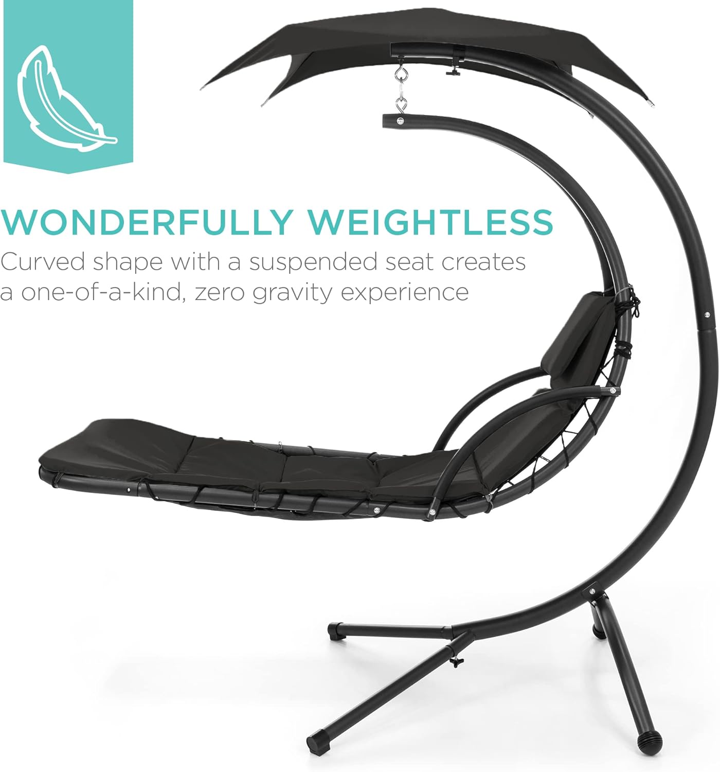 Best Choice Products Outdoor Hanging Curved Steel Chaise Lounge Chair Swing w/Built-in Pillow and Removable Canopy - Teal wourant