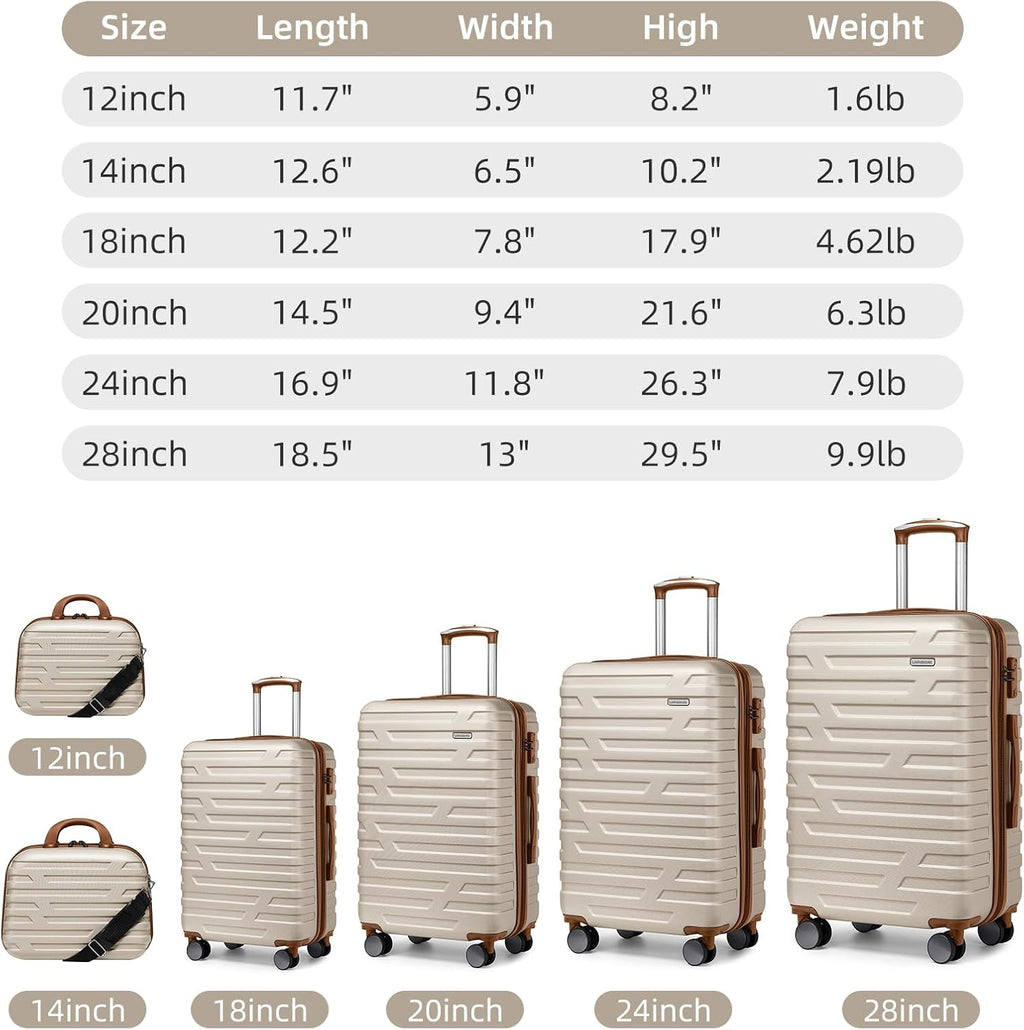 Luggage 6-piece hardshell expandable suitcase lightweight travel carry-on luggage set wourant