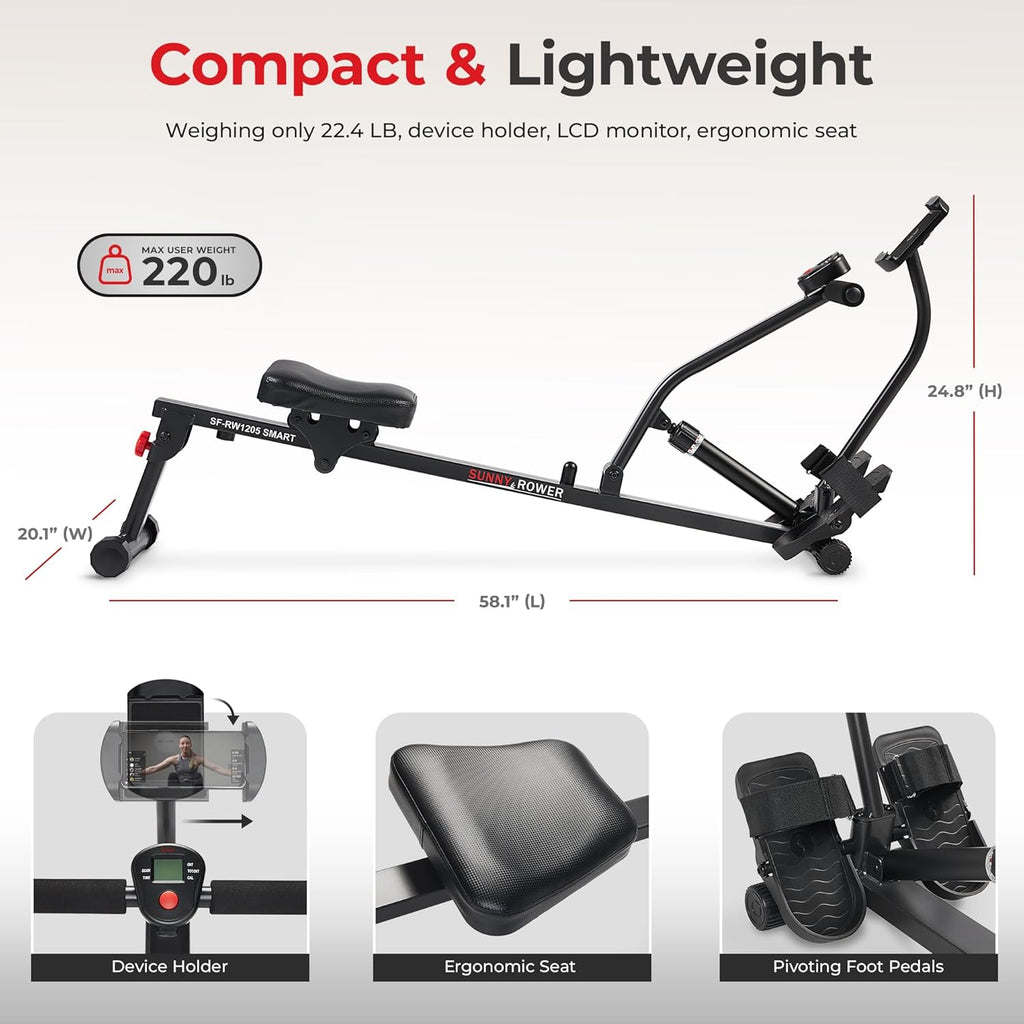 Sunny Health & Fitness Compact Adjustable Rowing Machine with 12 Levels of Resistance for Complete Body Workouts and Optional Free SunnyFit App Enhanced Connectivity wourant