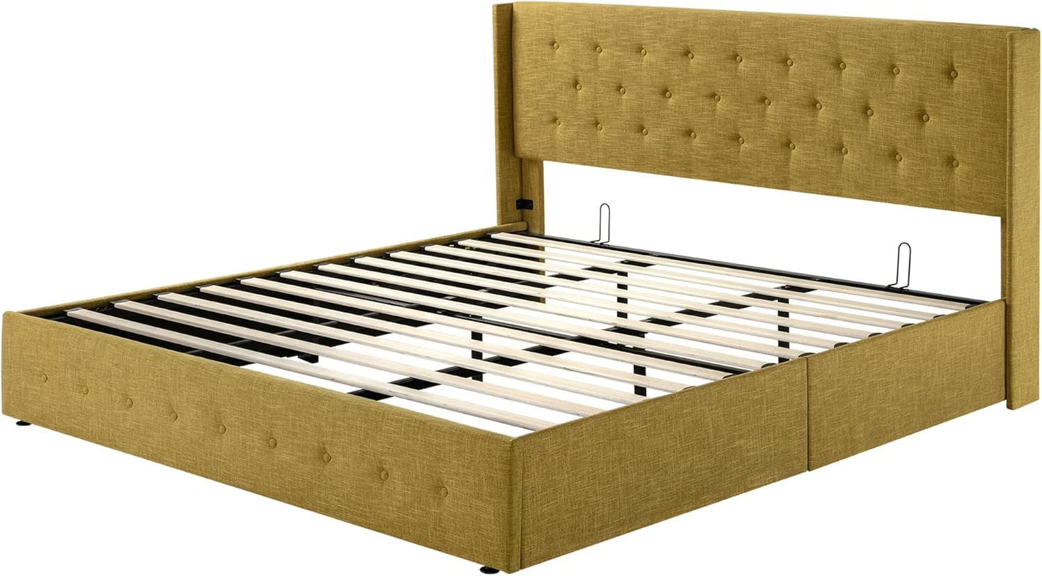 Allewie Queen Size Lift Up Storage Bed Modern Wingback Headboard Hydraulic Support wourant