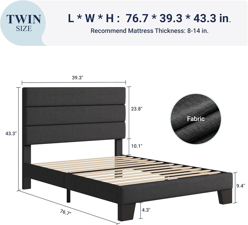 Allewie Queen Size Platform Bed Frame Fabric Upholstered Headboard Wooden Slats Support wourant