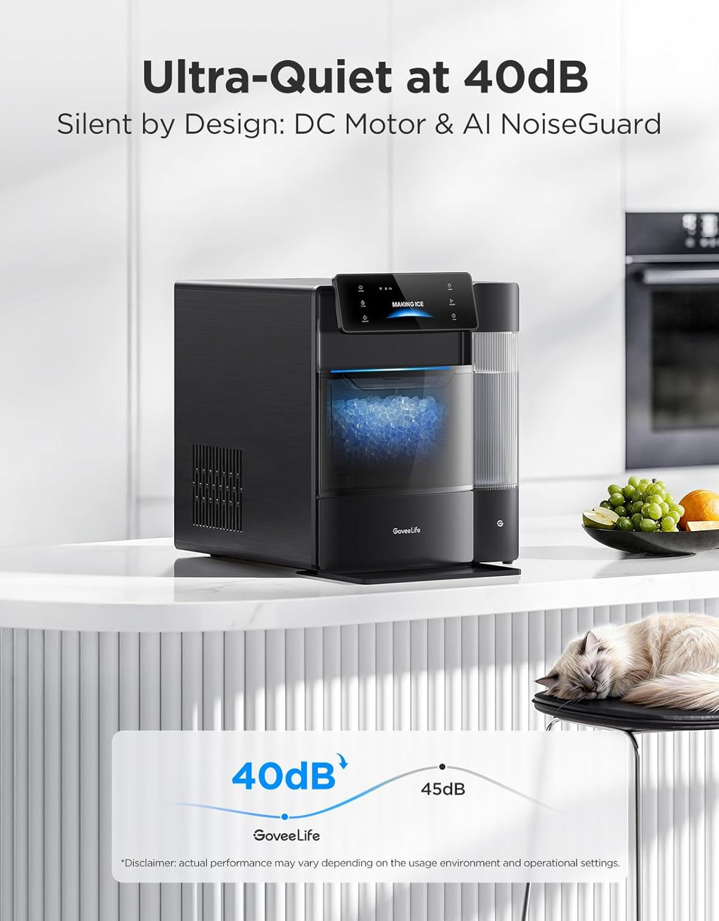 GoveeLife Smart Nugget Ice Maker Pro, 60lbs Daily, 6-Minute First Ice, 40dB Ultra-Quiet with AI NoiseGuard, App & Voice Control, Self-Clean, 3.5lbs Basket & Dual Water Tanks, for Home Kitchen, Party woonhhop