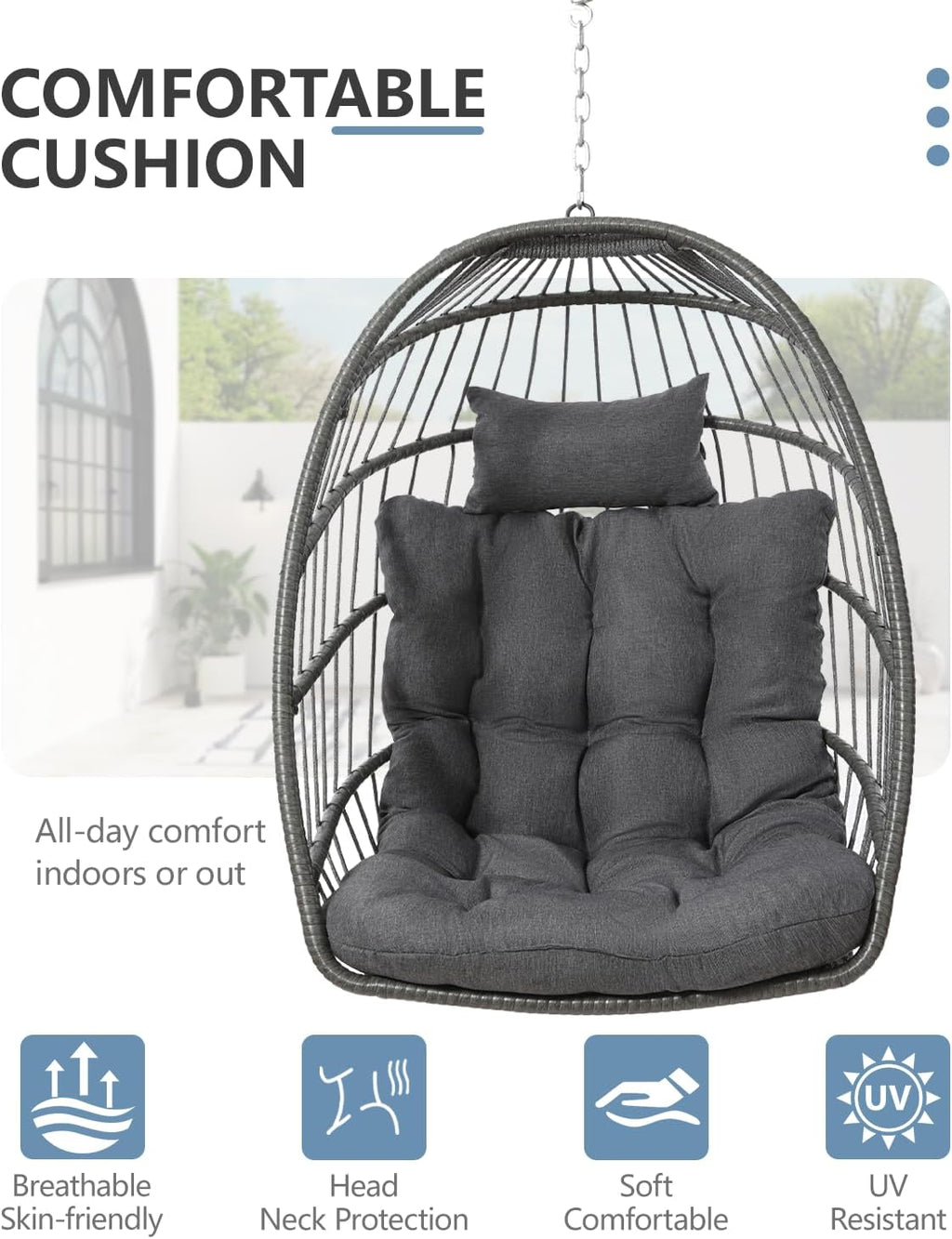 SWITTE Egg Chair Outdoor Indoor Wicker Hanging Egg Swing Chair 350lbs Capacity for Patio wourant