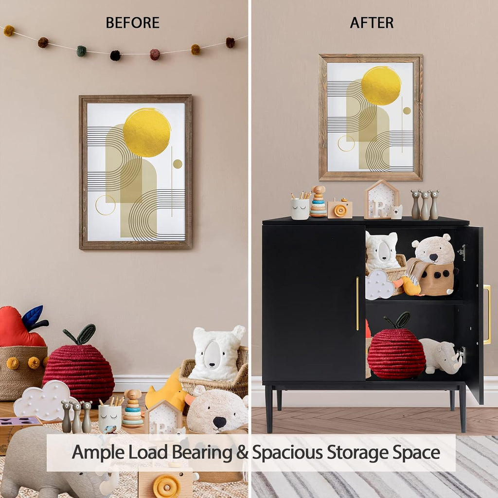 Free Standing Cabinet Black Wood for Living Room, Bedroom, Dining Room, Hallway, Entryway wourant