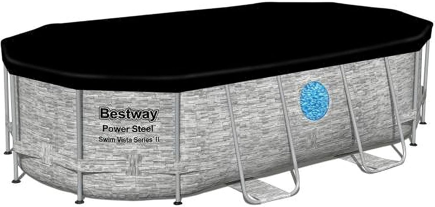 Power Steel Swim Vista Series II 14' x 8' 2" x 39.5" Above Ground Outdoor Swimming Pool Set with 530 GPH Filter Pump, Ladder, and Pool Cover wourant