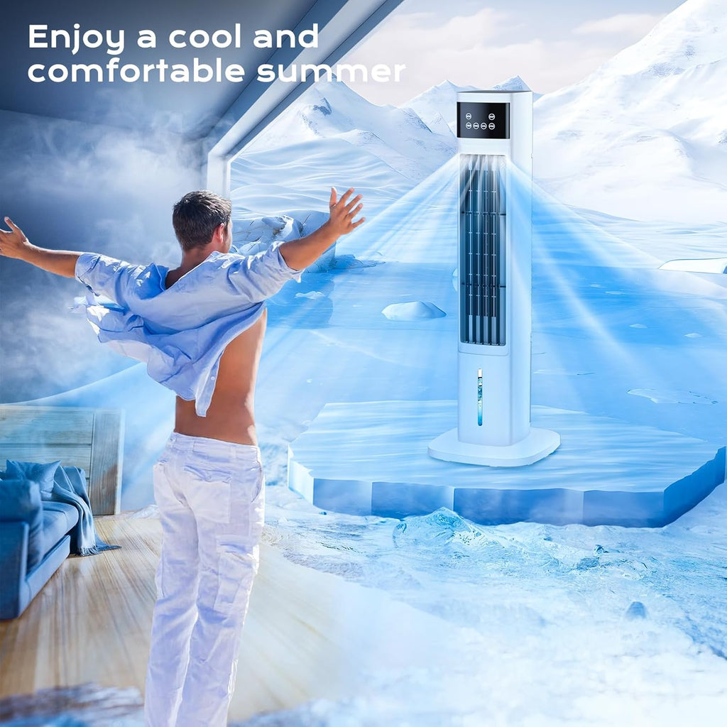 Evaporative Air Cooler, 3-in-1 Portable Air Conditioners for Room, 4 Modes 3 Speeds, Fast Cooling Portable AC Unit w/24H Timer, Remote Oscillating Tower Fan, Quiet Swamp Cooler for Bedroom Office wourant