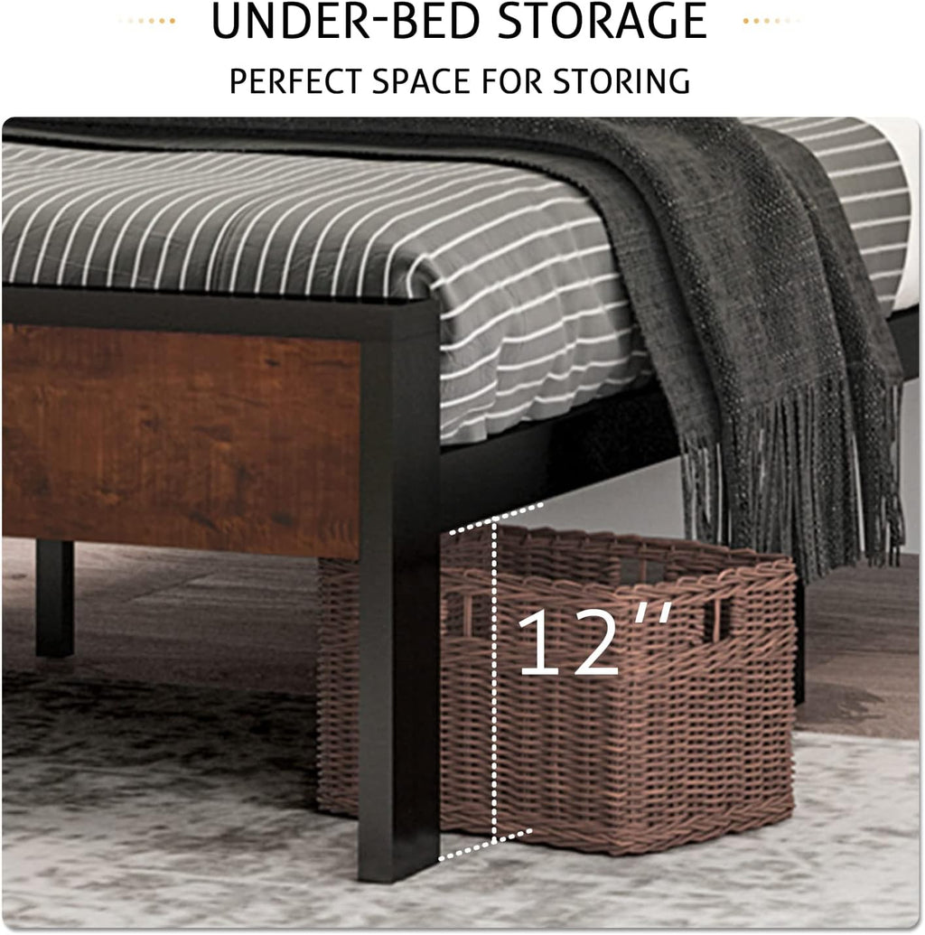 SHA CERLIN 14 Inch Full Size Metal Platform Bed Frame with Wooden Headboard and Footboard wourant