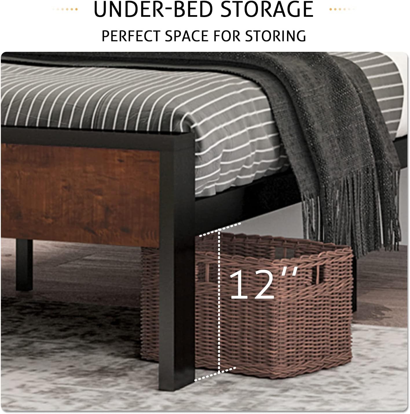 SHA CERLIN 14 Inch Full Size Metal Platform Bed Frame with Wooden Headboard and Footboard wourant