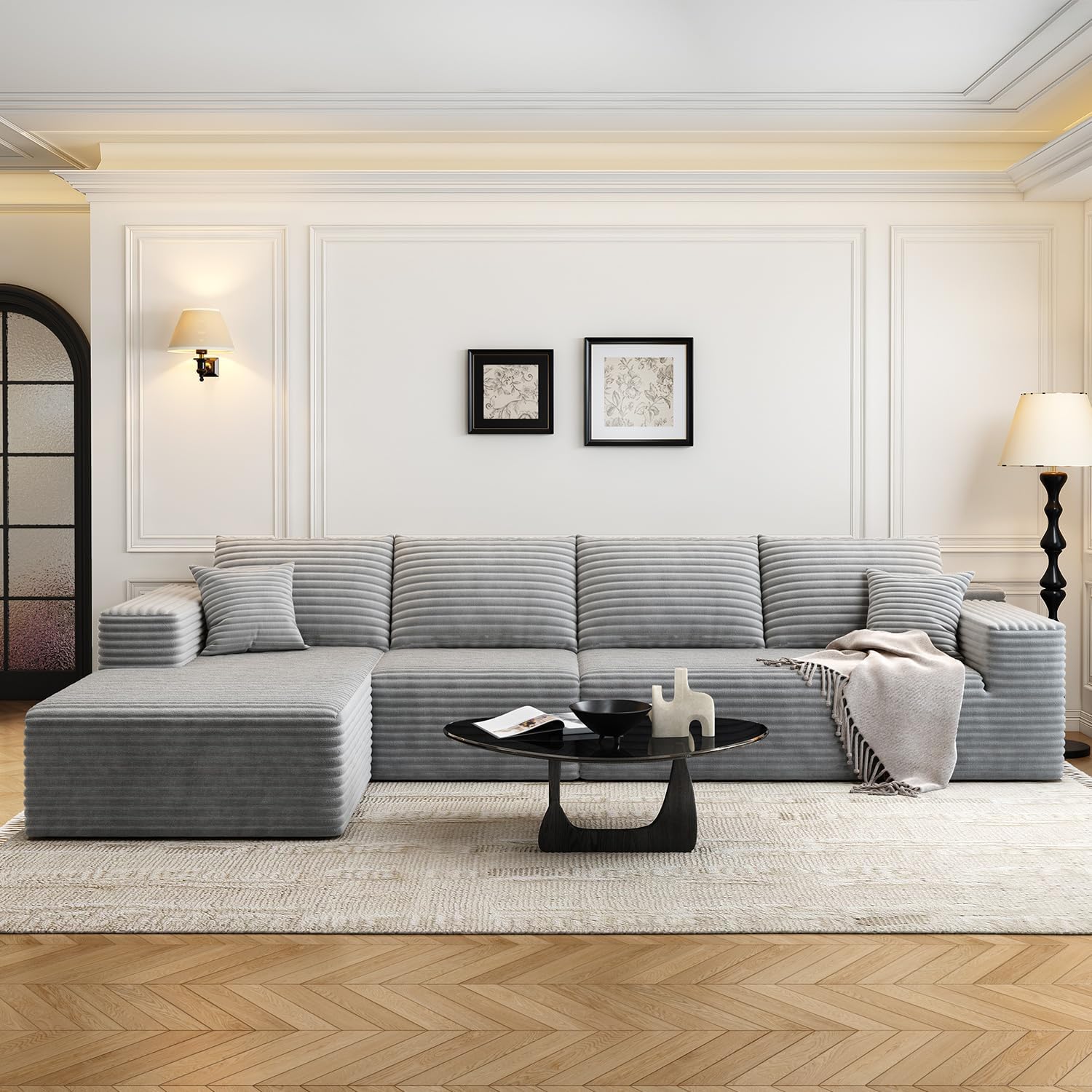107.5 inch Cloud Modular Sectional Sofa with L-Shaped Chaise Lounge, Modern Minimalist Upholstered Sofa Deep Seating Corner Sofa wourant