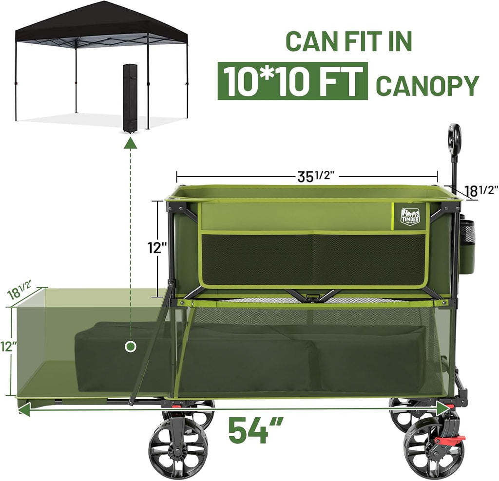 400L Large Capacity Folding Double Decker Cart with Brakes, 54 Inch Extra Long Extended Cart, 450 Pounds Heavy Duty Folding Cart wourant