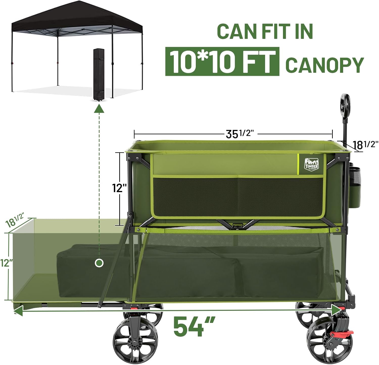 400L Large Capacity Folding Double Decker Cart with Brakes, 54 Inch Extra Long Extended Cart, 450 Pounds Heavy Duty Folding Cart wourant
