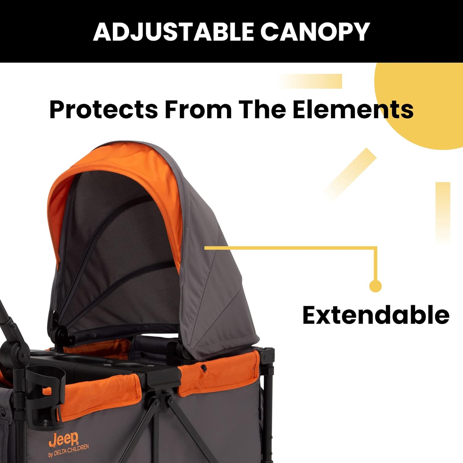 Jeep Sport All-Terrain Stroller Wagon by Delta Children - Includes Canopy, Parent Organizer, Adjustable Handlebar, Snack Tray & Cup Holders, Grey/Olive Green wourant