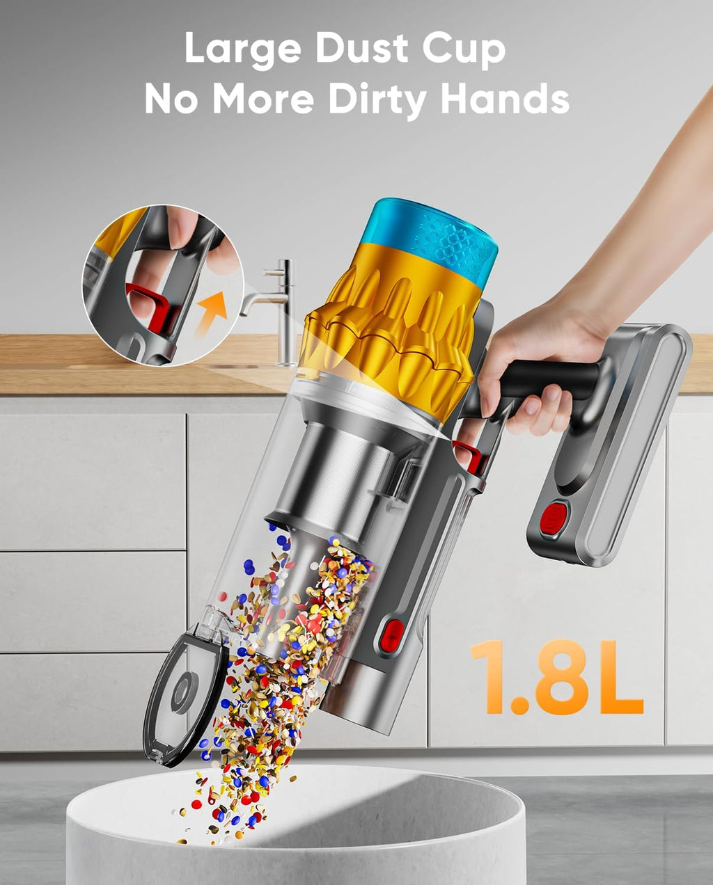 Cordless Vacuum Cleaner, 650W/55KPA/70 Mins Vacuum Cleaners for Home with Self-Standing, Anti-Tangle Brush, Smart Display and 1.8L Cup Cordless Stick Vacuum Cleaner for Pet Hair/Carpets woonhhop