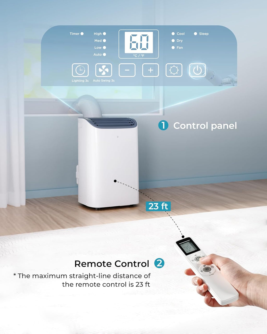 EUHOMY 8,000 BTU Portable Air Conditioners, 4-in-1 Portable AC Unit Up to 350 Sq.Ft, 4 Modes Quiet Air Conditioner with Remote Control, Cool, Fan, Dehumidifier, 24H Timer, Bedroom, Office, Apartments wourant