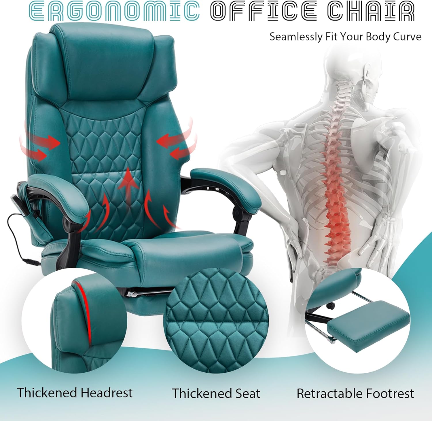Massage Office Chair with Footrest 6 Point Vibration and Heating Home Executive Office Desk Chair wourant