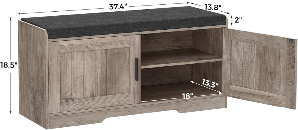 2-Tier Storage Bench Shoe Bench with Thickened Padded Seat Cushion Entryway Bench wourant