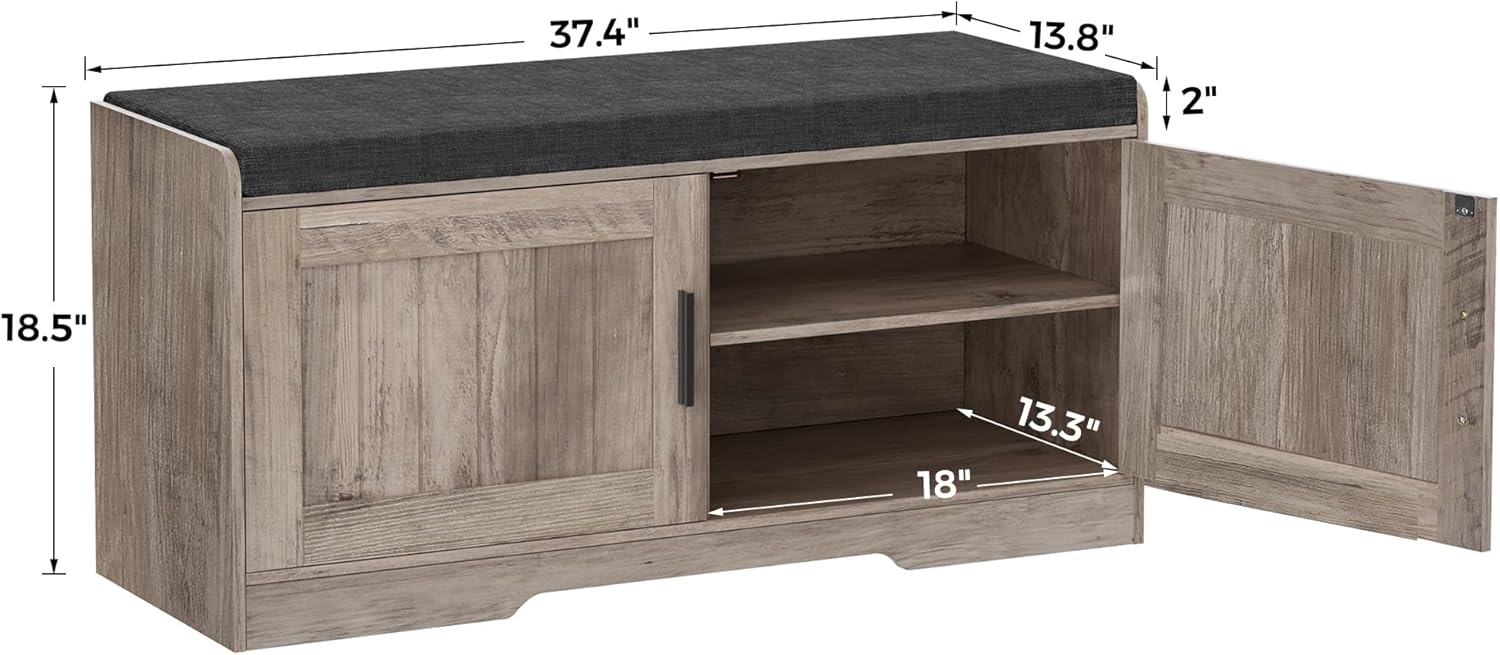 2-Tier Storage Bench Shoe Bench with Thickened Padded Seat Cushion Entryway Bench wourant