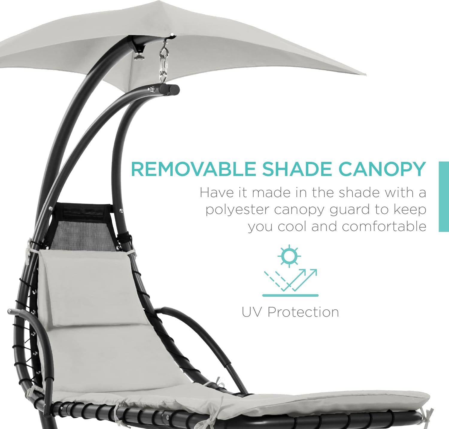 Best Choice Products Outdoor Hanging Curved Steel Chaise Lounge Chair Swing w/Built-in Pillow and Removable Canopy - Teal wourant