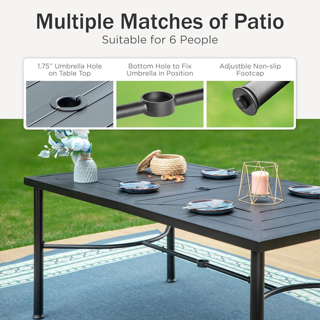 PHI VILLA 6-Piece Outdoor Dining Sets, All-Weather Patio Table and Chairs Set with Umbrella for 4, Heavy Duty Patio Round Table Set for Deck, 4 Extra Large Outdoor Swivel Chairs with Thick Cushions wourant