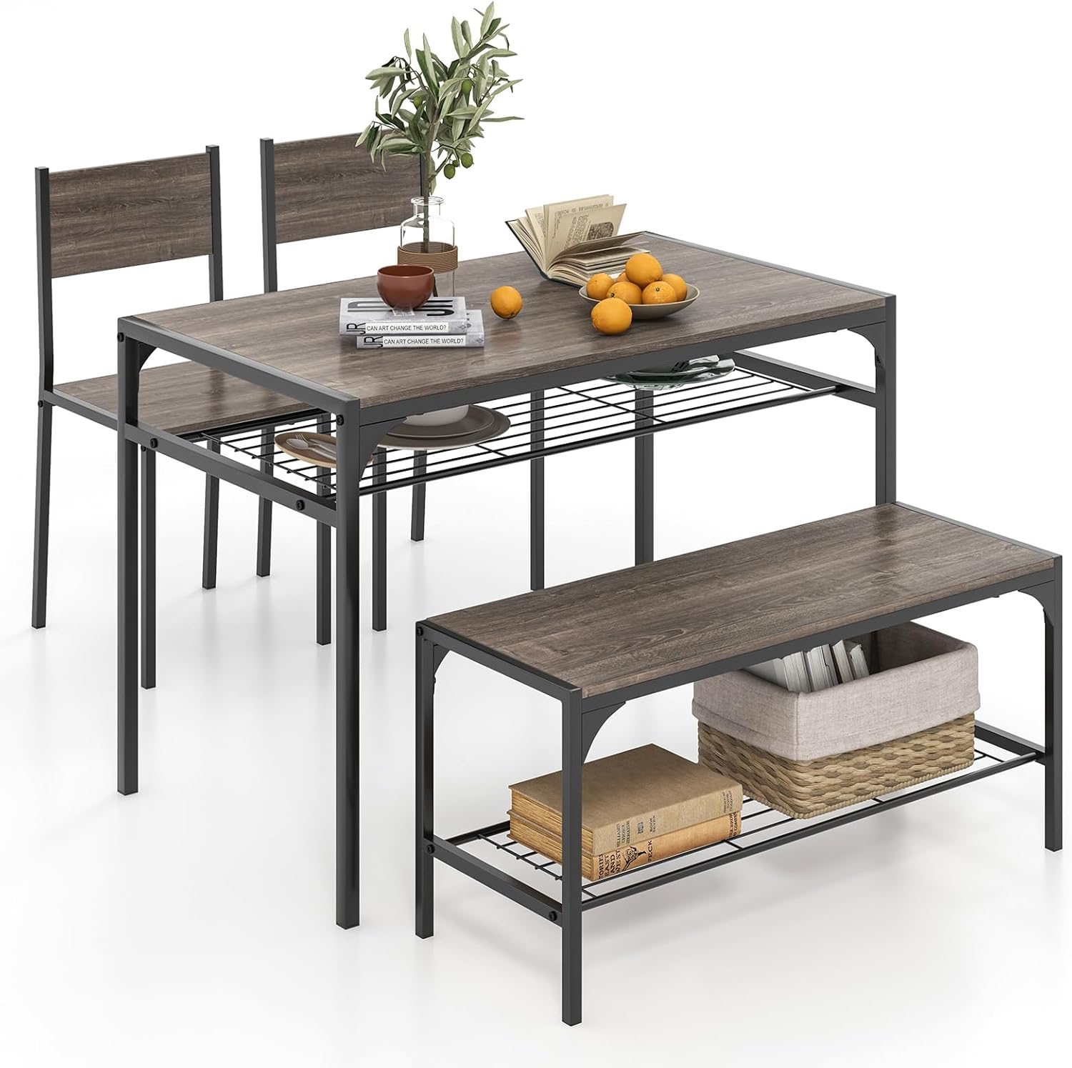 Giantex Dining Table Set for 4 43" Kitchen Table and Chairs Modern Functional Desk Set wourant