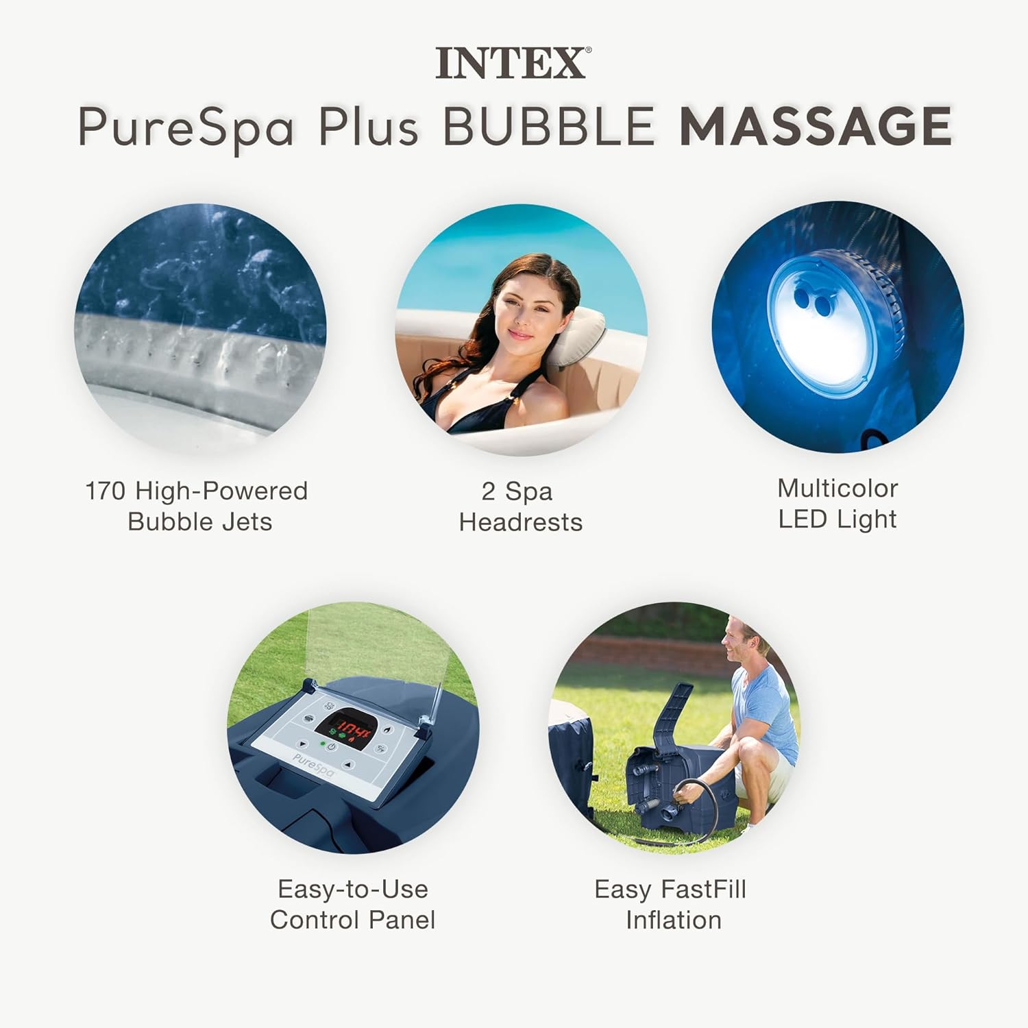 INTEX 28431EP PureSpa Plus Bubble Massage Inflatable Spa Set Includes Energy Efficient Spa Cover wourant