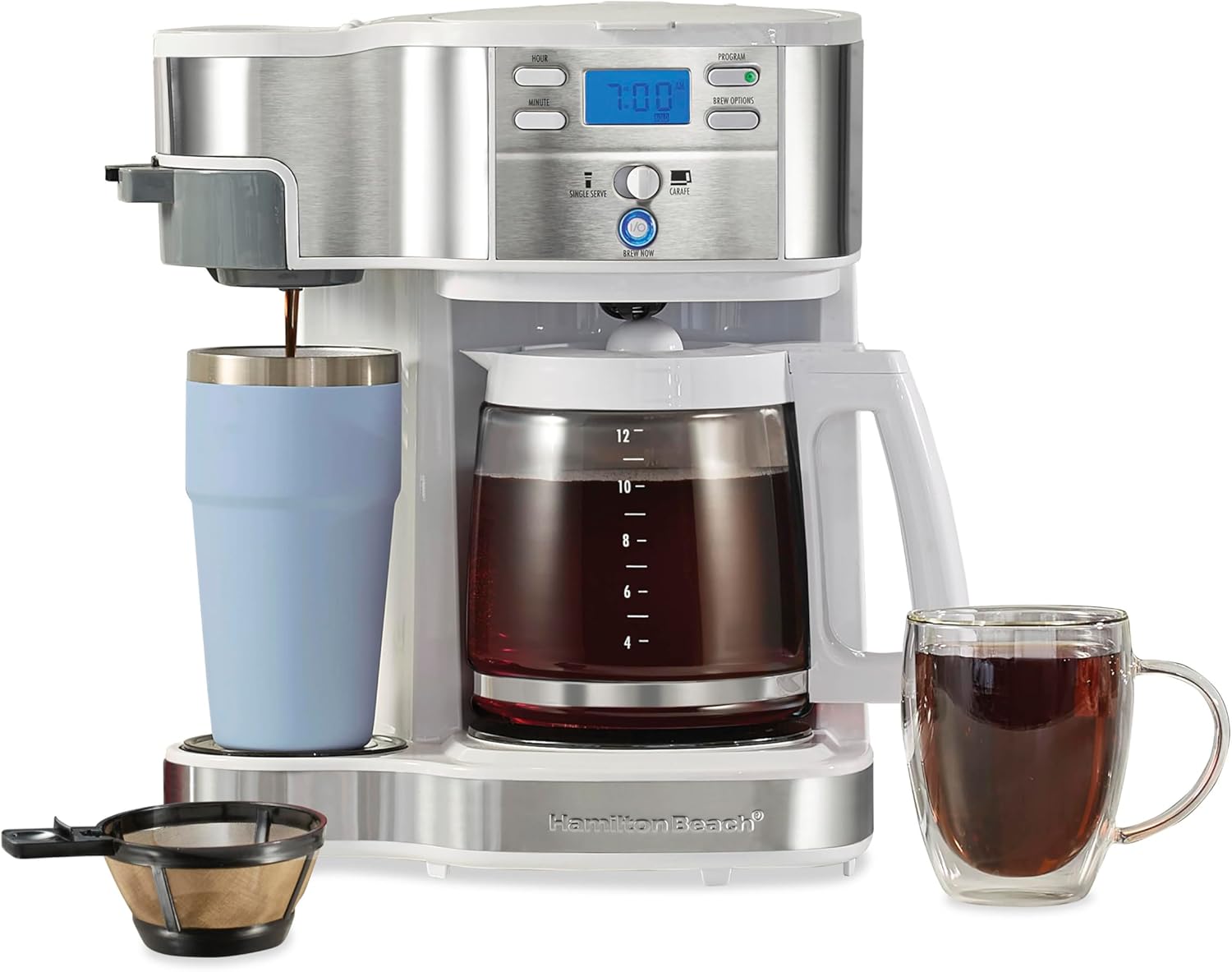 Hamilton Beach 2-Way Programmable Coffee Maker, 12 Cup Glass Carafe And Single Serve Coffee Maker, Black with Stainless Steel Accents, 49980RG woonhhop