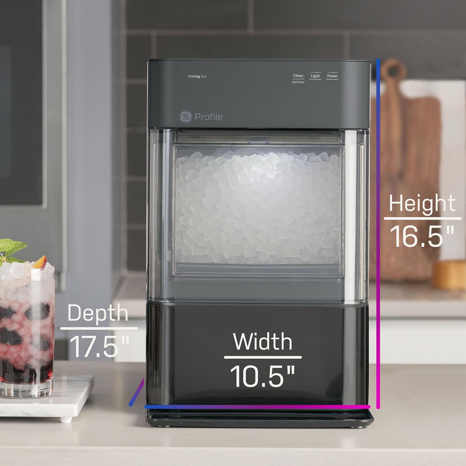 GE Profile Opal 2.0 with 0.75 Gallon Tank, Chewable Crunchable Countertop Nugget Ice Maker, Scoop included, 38 lbs in 24 hours, Pellet Ice Machine with WiFi & Smart Connected, Stainless Steel wourant