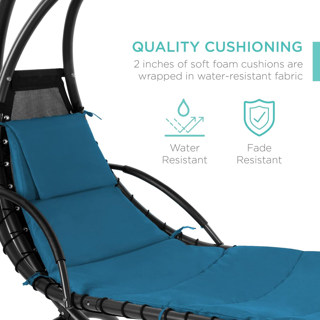 Best Choice Products Outdoor Hanging Curved Steel Chaise Lounge Chair Swing w/Built-in Pillow and Removable Canopy - Charcoal Gray wourant