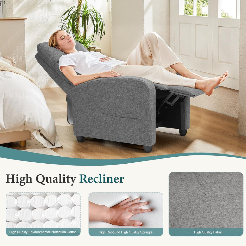 Swivel Rocking Recliner Chair with Extra Large Footrest High Back, Upholstered Glider Nursery Chair for Living Room, Bedroom & Nursery, Comfortable Deep Seat for Relaxation, Grey wourant