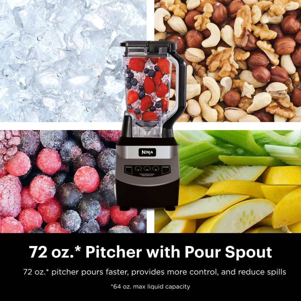 Ninja BL610 Professional 72 Oz Countertop Blender with 1000-Watt Base and Total Crushing Technology for-Smoothies, Ice and Frozen Fruit, Black wourant