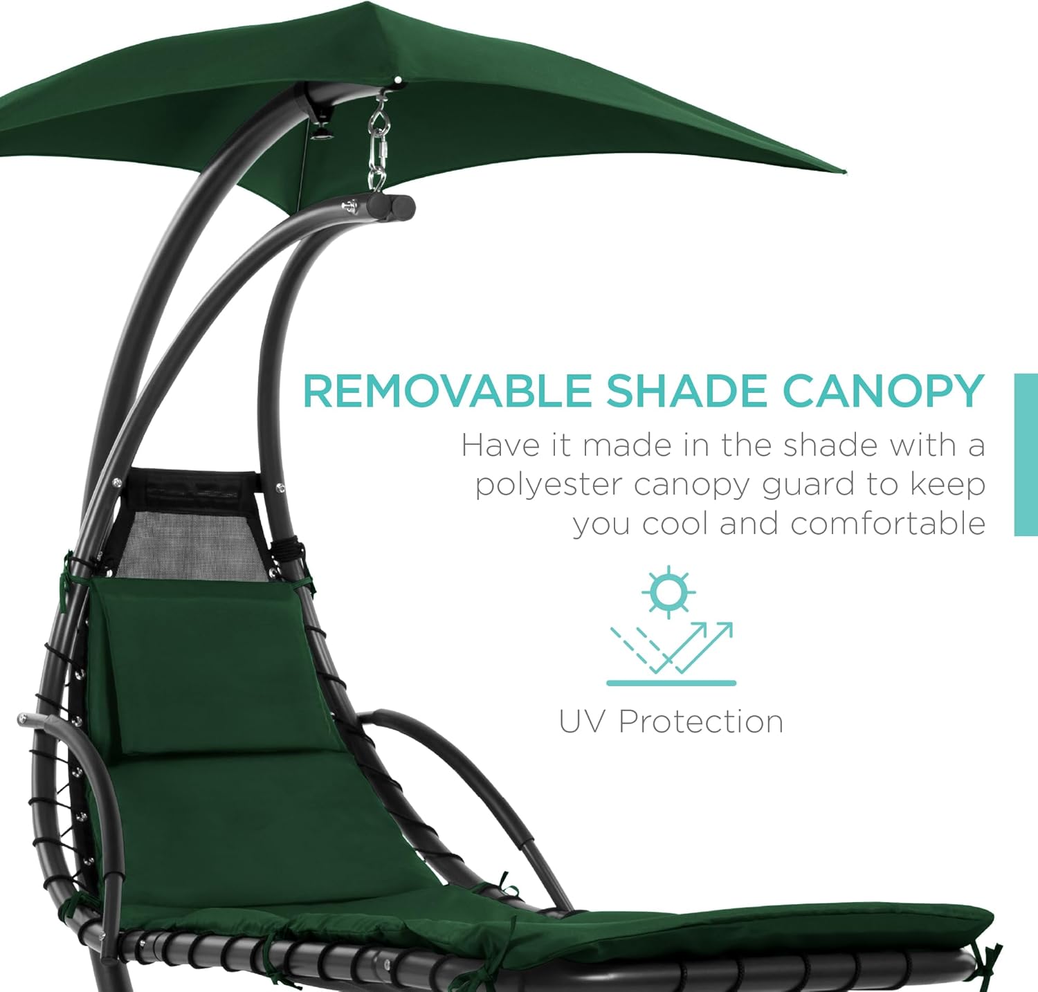 Best Choice Products Outdoor Hanging Curved Steel Chaise Lounge Chair Swing w/Built-in Pillow and Removable Canopy - Charcoal Gray wourant