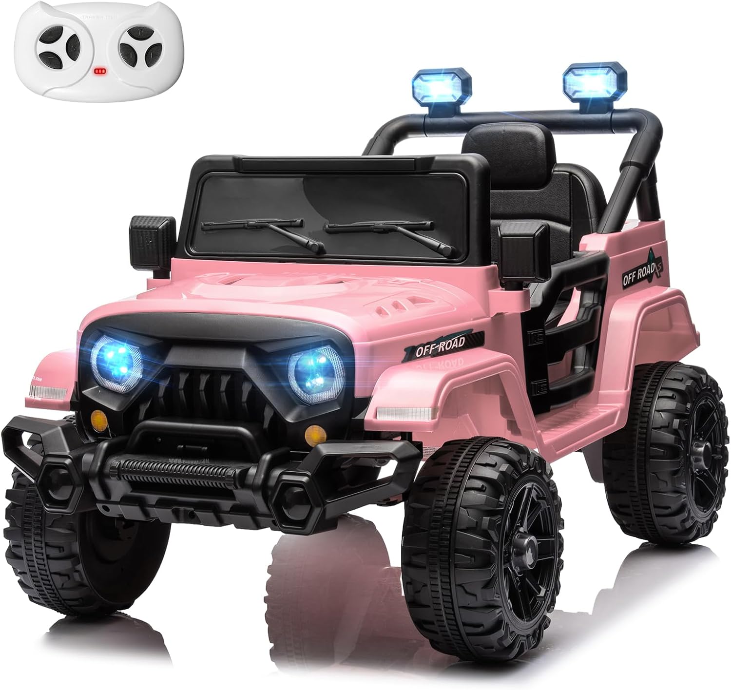 12V Kids Electric Ride on Truck Car Remote Control, Twin 35W Motors 3.5MPH Max Speed, Bluetooth USB Music Player, 4 Wheels Suspension LED Lights Safety Belt, Gift for Boy & Girl-Rosy wourant