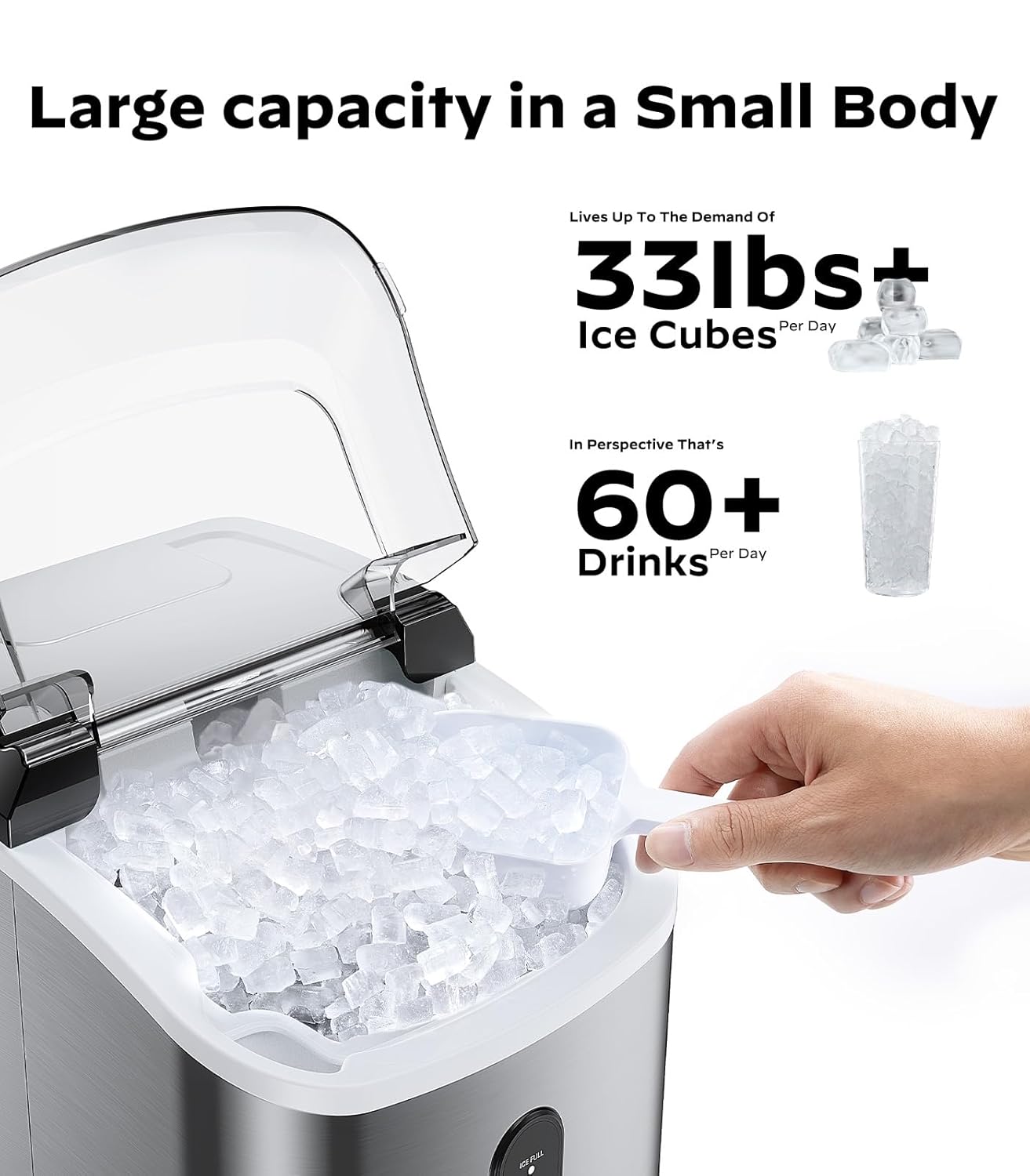 Nugget Ice Maker Countertop, Silonn Chewable Pellet Ice Machine with Self-Cleanin Function, 33lbs/24H Portable Ice Makers for Home Kitchen Officce, Black wourant