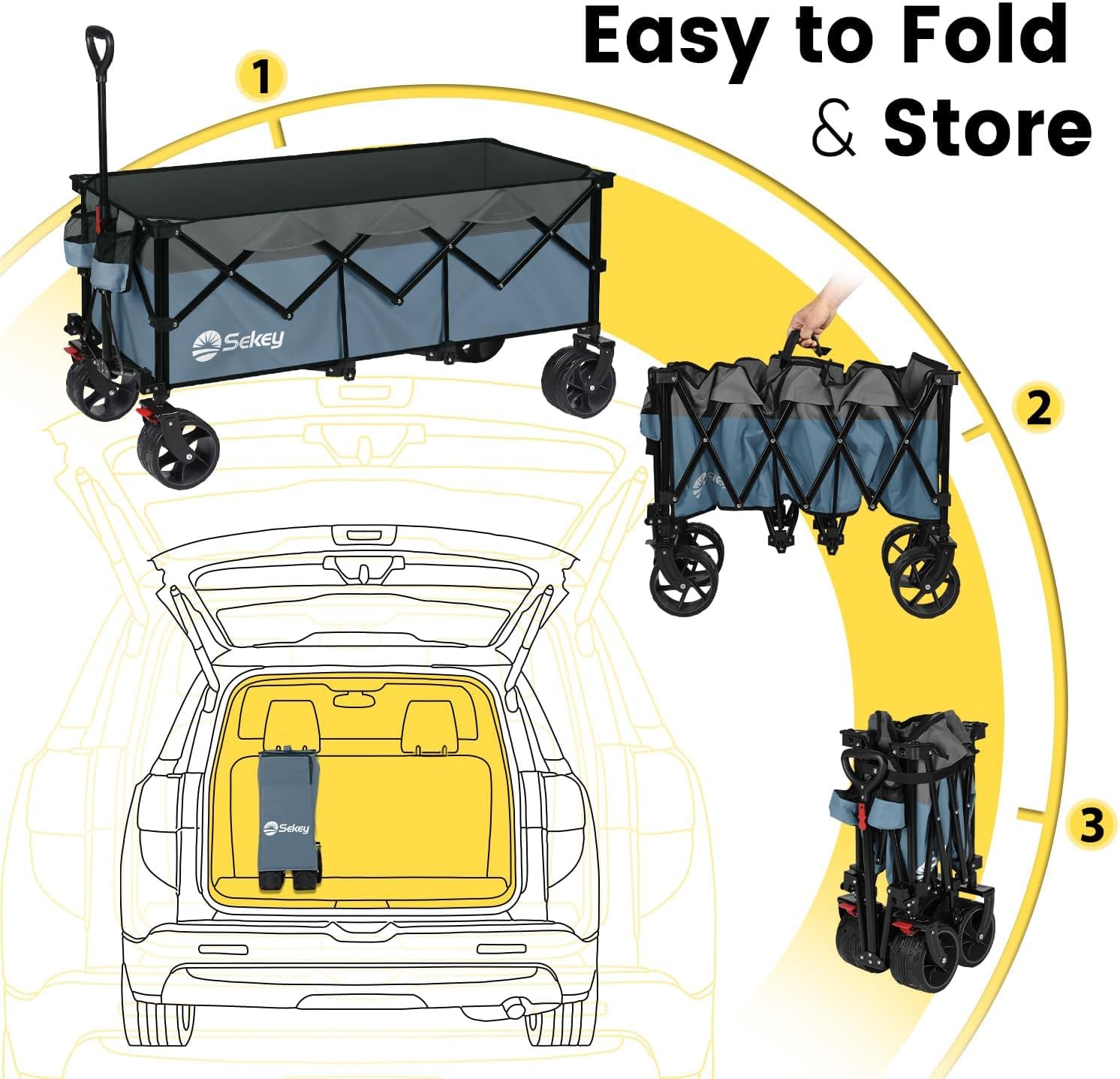 Sekey 48 Inch Long Foldable Extended Travel Cart, 440 Lbs Load Capacity, Heavy Duty 300 Liter Folding Multi-Purpose Garden Cart wourant