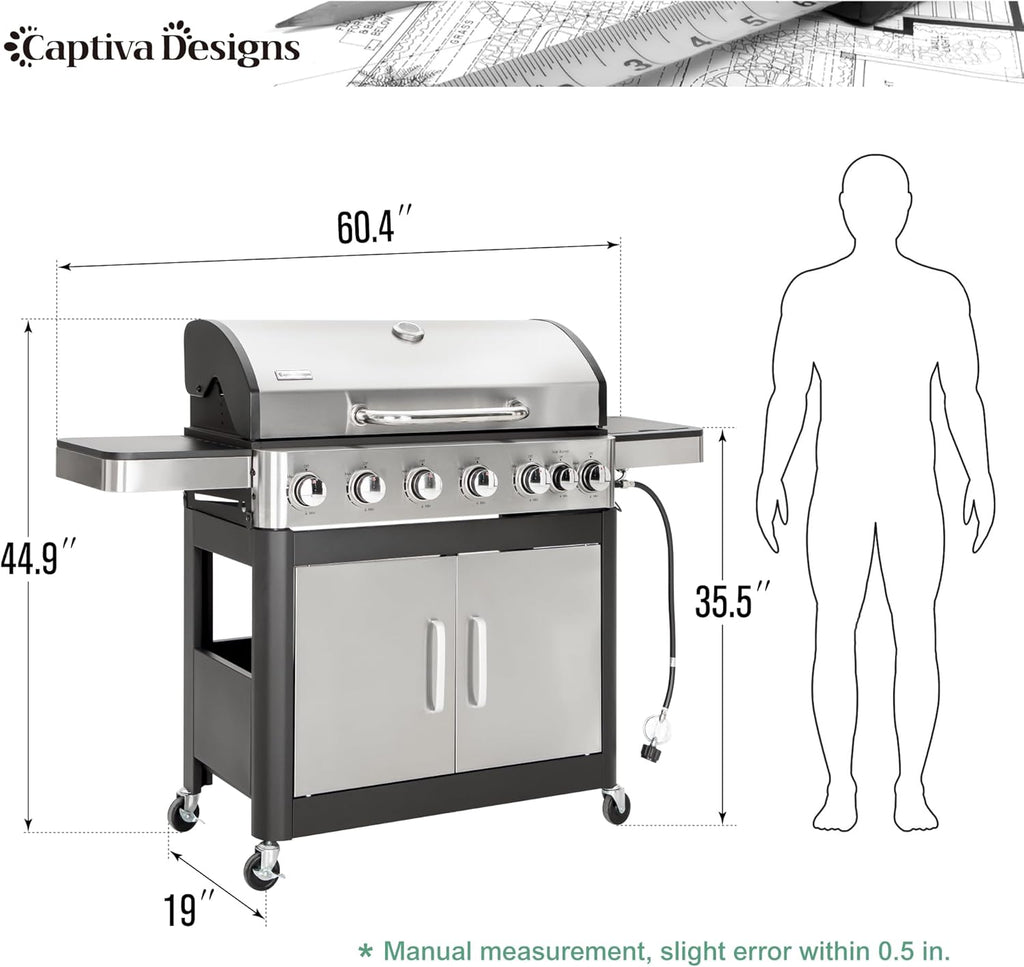 Captiva Designs 4-Burner Propane Gas BBQ Grill with Side Burner & Porcelain-Enameled Cast Iron Grates, 42,000 BTU Output Stainless Steel Grill for Outdoor Cooking Kitchen and Patio Backyard Barbecue wourant