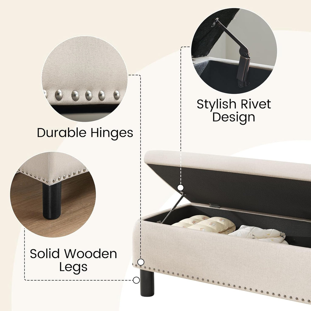 Furniliving Modern Storage Ottoman Bench, Sherpa Ottoman End of Bed Bench with Solid Wood Legs Upholstered Ottoman Benches with Storage Indoor Bench wourant