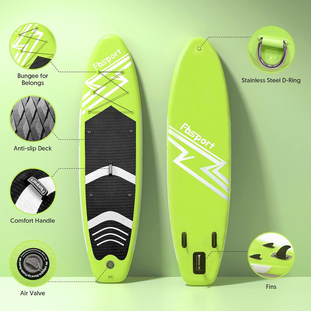 FBSPORT 11' Premium Stand Up Paddle Board, Yoga Board with Durable SUP Accessories & Carry Bag | Wide Stance, Surf Control, Non-Slip Deck, Leash, Paddle and Pump for Youth & Adult wourant