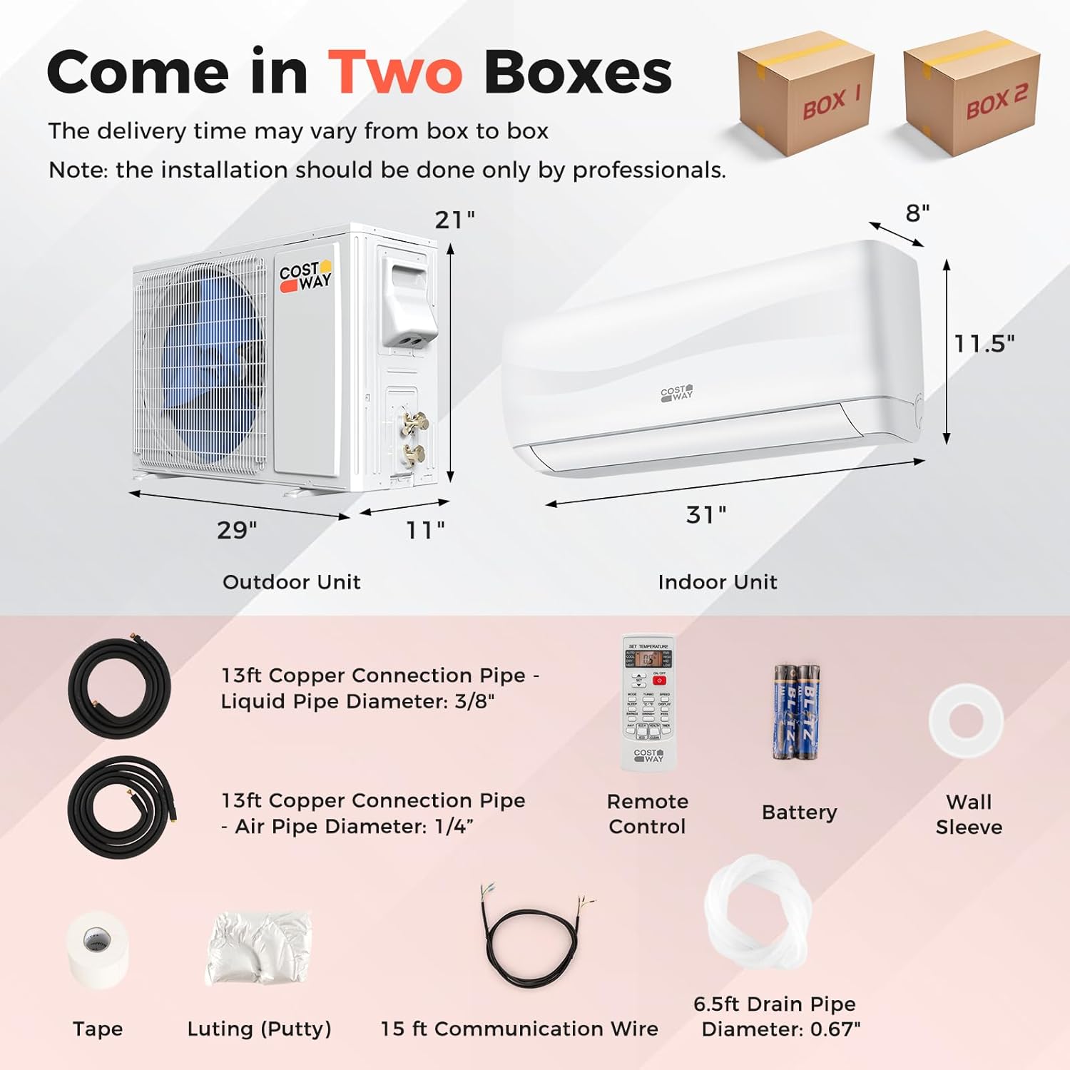 COSTWAY 12000BTU Mini Split Air Conditioner& Heater, 20 SEER2 115V Wall-Mounted Ductless AC Unit Cools Rooms up to 750 Sq. Ft, Energy Efficient Inverter AC with Heat Pump (Blast Series) wourant