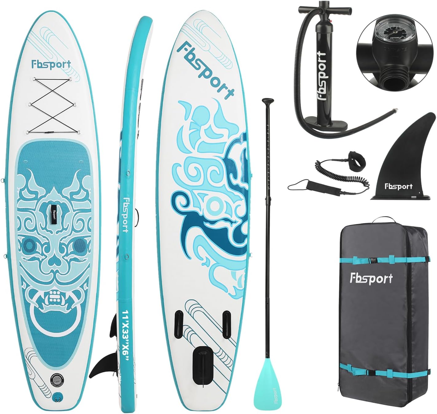 FBSPORT 11' Premium Stand Up Paddle Board, Yoga Board with Durable SUP Accessories & Carry Bag | Wide Stance, Surf Control, Non-Slip Deck, Leash, Paddle and Pump for Youth & Adult wourant