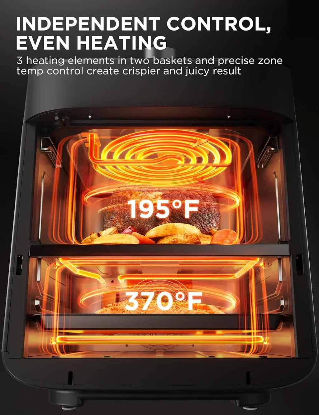 Dual Basket Air Fryer Oven 11 Quart 8 in 1 Functions Clear Window Smart Sync Finish Works wourant