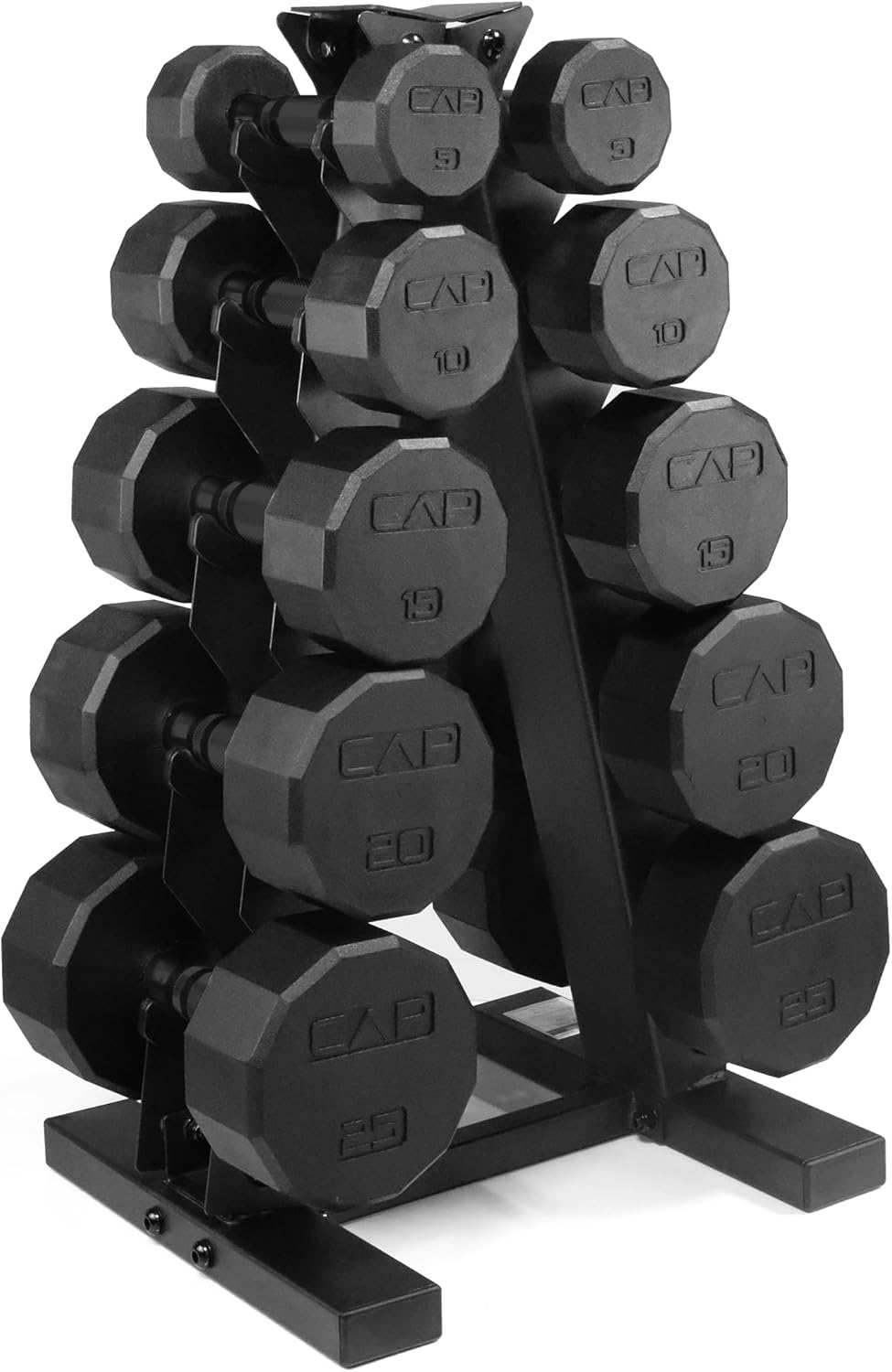 CAP Barbell Rubber Coated Dumbbell Weight Set with Vertical Rack | 100 lb, 150 lb, and 210 lb wourant