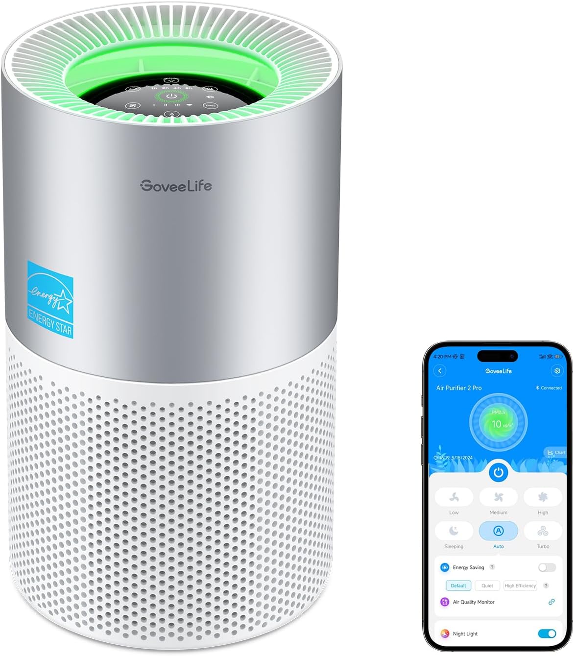 GoveeLife Air Purifiers for Home, Smart Air Purifier for Large Rooms with App & Alexa Control, Covers up to 1162ft², Air Quality Monitor, PM2.5 Sensor Air Purifier for Pet Hair, Pollen, Dust, Smoke woonhhop