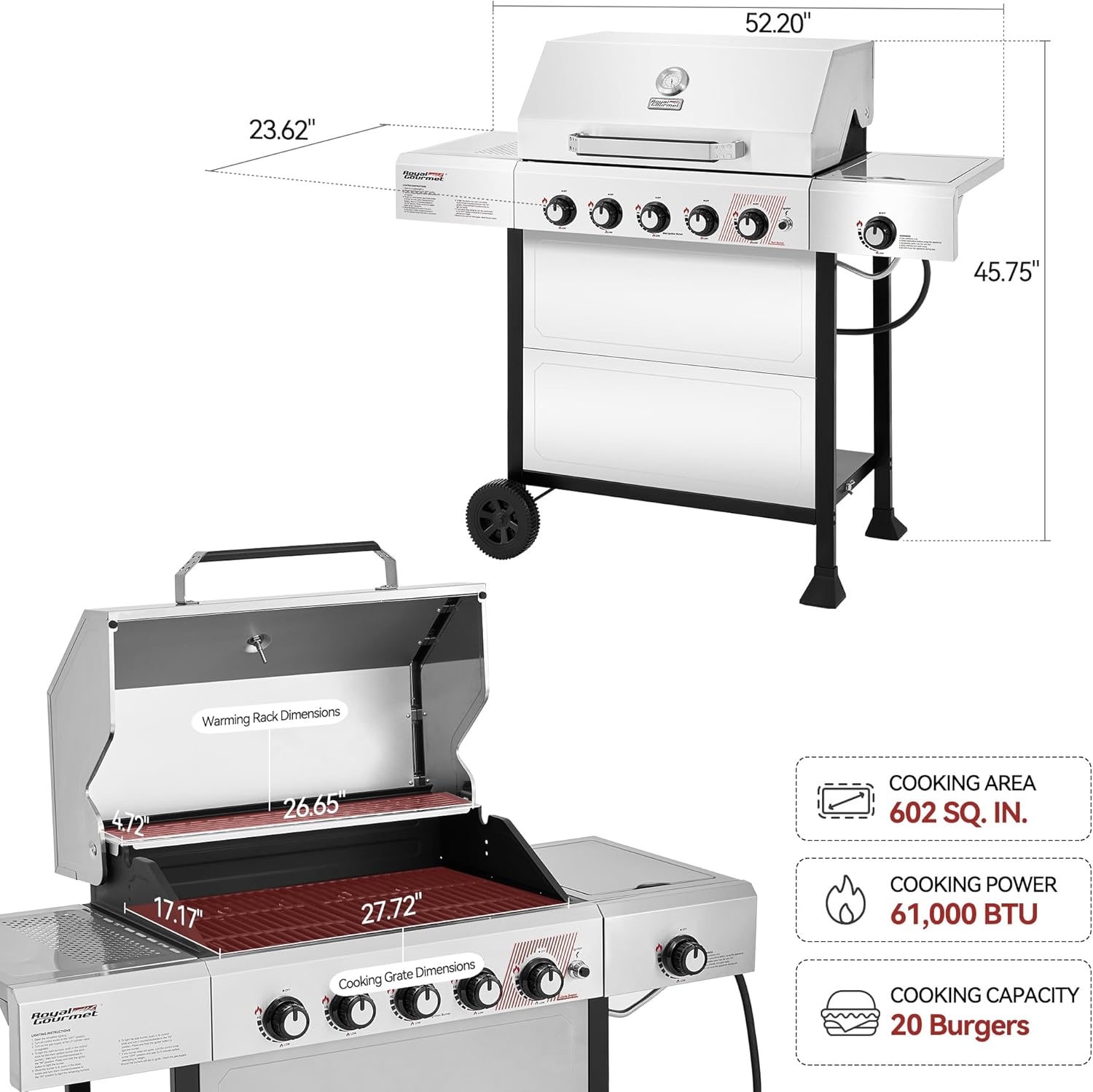 Royal Gourmet GA5401T 5-Burner Grill Liquid Propane Gas Grill with Side Burner wourant