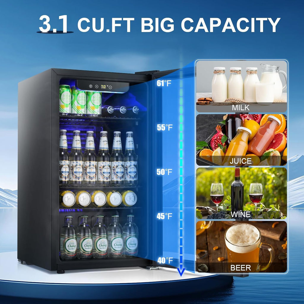 Antarctic Star Beverage Refrigerator Cooler 68 Can, Mini Fridge with Glass Door for Beer Drinks Wine,Freestanding Small Fridge with Electronic Temperature Control for Home and Bar,1.7 cu.ft wourant