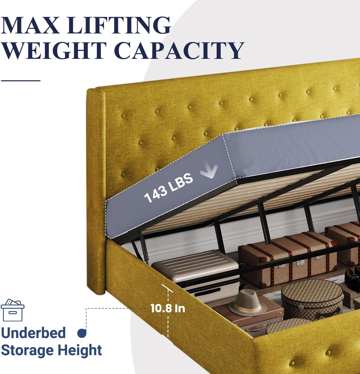 Allewie Queen Size Lift Up Storage Bed Modern Wingback Headboard Hydraulic Support wourant